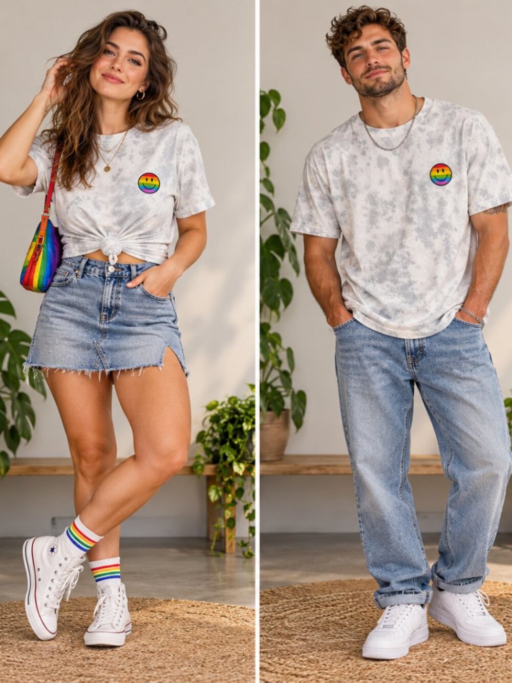 Equality Apparel LGBTQIA+ Pride Rainbow Smiley Tie Dye T-Shirt Medium Unisex
